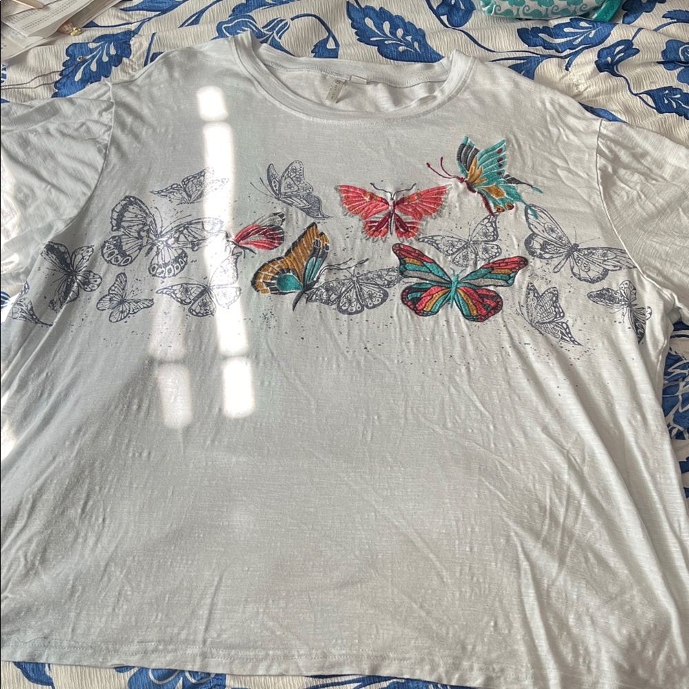 Cato Embroidered Butterfly Top Shirt Size XL